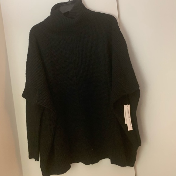 Lord & Taylor Black Waffle Knit Turtleneck Poncho - Picture 6 of 10